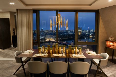 Penthouse Apartment Interior, Penthouse Dining Room, Penthouse Interior Design, Penthouse Interior, Penthouse Living, Apartment Dining Room, Penthouse Apartment, Houses Of Parliament, Floor To Ceiling Windows