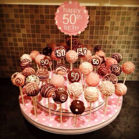 50th birthday cakepops #50thbirthday #50th #birthday #mum 60th Birthday Centerpieces For Women, Cupcake For 50th Birthday, 50tj Birthday Cake Ideas, Birthday Cake Pops For Women, Birthday 50th Woman Decorations, Woman’s 50th Birthday Cake, 40th Birthday Cake Pops, 50th Birthday Treat Table, 50th Birthday Party Themes For Women Decoration