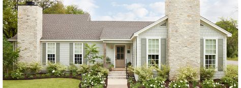 Magnolia Home | James Hardie Collection James Hardie Mountain Sage, Magnolia Home James Hardie Siding, James Hardie Aged Pewter, James Hardie Monterey Taupe Siding, James Hardie Stria, Cottage Exterior Colors, Siding Styles, Siding Trim, Types Of Siding