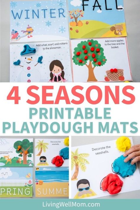 28 fabulous, fun, and festive playdough mats for hours of fun! Treat your children with these creative, colorful, and one-of-a-kind seasonal playdough mats for hours of sensory play to challenge their minds and delight their imaginations. Seasonal Playdough, Playdough Activities, Creative Kids Crafts, Playdough Mats, Cool Art Projects, Kids Corner, 4 Seasons, Creative Activities, Sensory Play