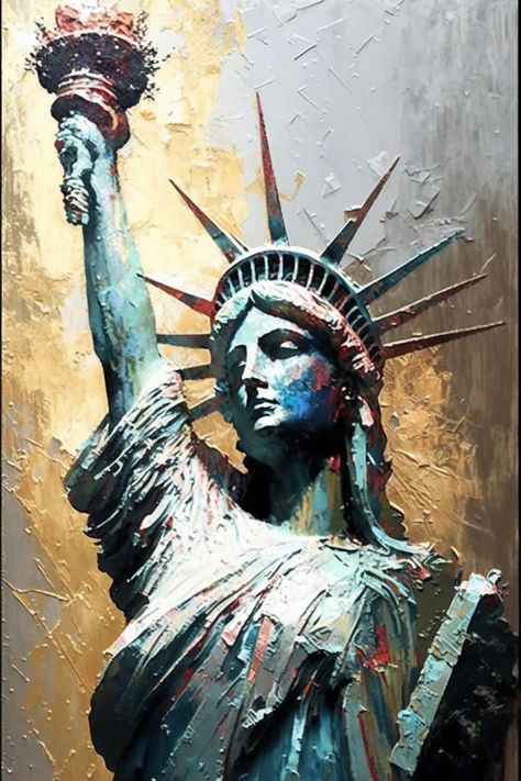 Statue Of Liberty Photography, Office Lobby, Speed Painting, Lady Liberty, Art Idea, Speed Paint, Texture Painting, Project Ideas, Van Gogh