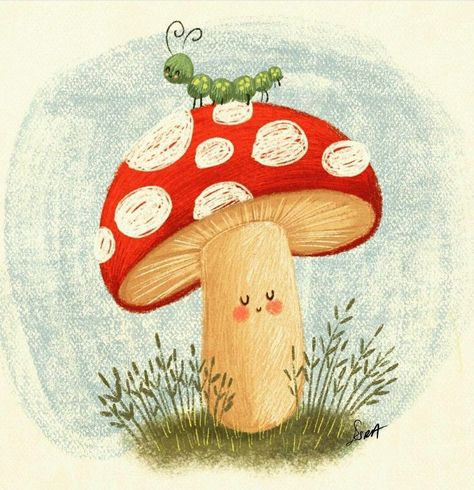 Caterpillar Illustration, Busy Drawing, Autumn Doodles, Stuffed Pumpkin, Mushroom Paint, Sweet Drawings, Fall Art Projects, Mushroom Drawing, Book Illustration Art