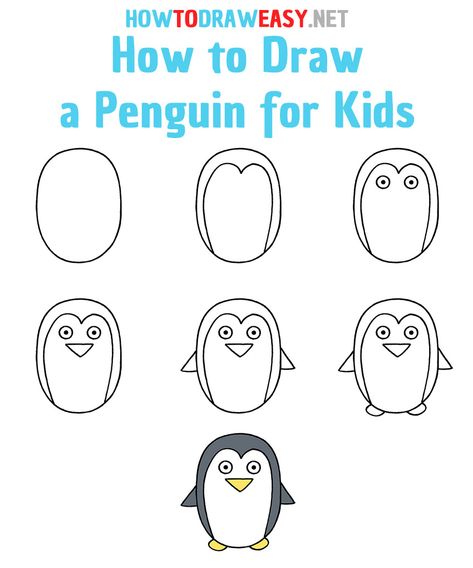 How to Draw a Penguin for Kids - How to Draw Easy How To Draw Penguin Easy, Penguin Step By Step Drawing, Directed Drawing Penguin, Drawing A Penguin, Draw Penguin Easy, How To Draw For Preschoolers, How To Draw Preschool, Penguin Drawing Easy Step By Step, How To Draw Kindergarten