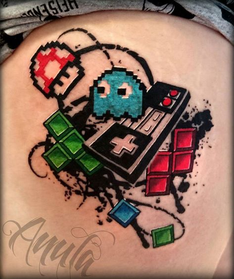 NES Tattoo Nintendo Tattoo, Game Tattoo, Video Game Tattoos, Tattoo Wallpaper, Nerdy Tattoos, Gamer Tattoos, Nerd Tattoo, Video Game Tattoo, Retro Tattoos