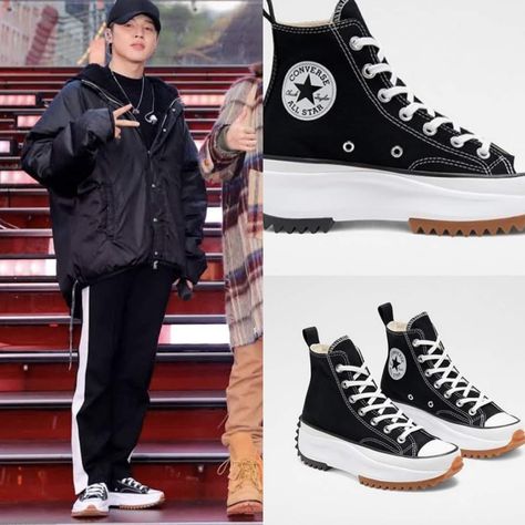 Converse Kpop Idol, Stray Kids Converse, Converse Move, Converse Outfits, Pop Shoes, Black High Top Converse, Bts Inspired Outfits, Pretty Shoes Sneakers, Trendy Outfits For Teens