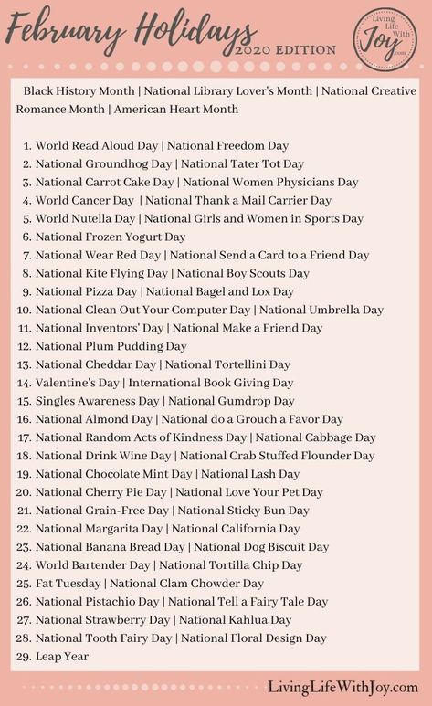 February National Days 2024, February Checklist, National Days In February, National Celebration Days, National Holiday Calendar, Monthly Holidays, Silly Holidays, Monthly Celebration, American Heart Month