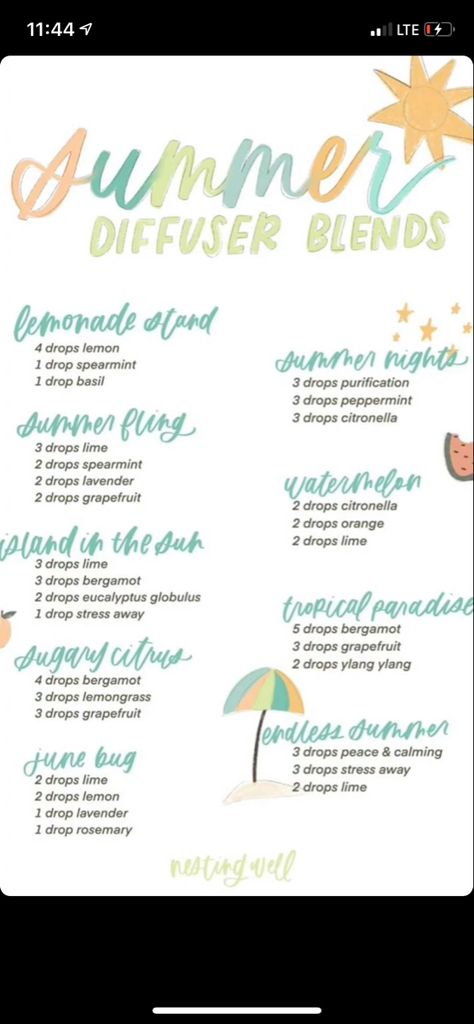 Young Living Diffuser Recipes, Spring Diffuser Blends, Diffuser Blends Young Living, Summer Diffuser Blends, Summer Essential Oils, Doterra Diffuser Blends, Essential Oil Combinations, Doterra Essential Oils Recipes, Essential Oil Diffuser Blends Recipes