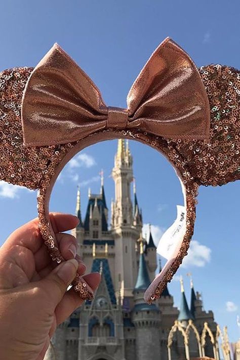 Disney Just Released Official Rose Gold Minnie Ears, and We're Obsessed Disney Ears Rose Gold, Rose Gold Disney Ears, Rose Gold Mickey Ears Outfit, Disney World Minnie Ears, Rose Gold Minnie Ears, Diy Disney Ears, Disney Ears Headband, Disney Mouse Ears, Disney Headbands