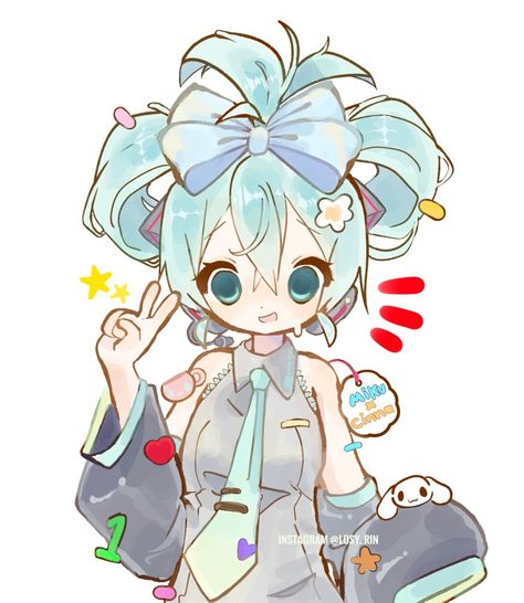 Hatsune Miku And Cinnamoroll, Miku And Cinnamoroll, Hatsune Miku X Cinnamoroll, Miku X Cinnamoroll, Cinnamoroll Icon, Korean Anime, Stickers Kawaii, Miku Hatsune, A Hat In Time