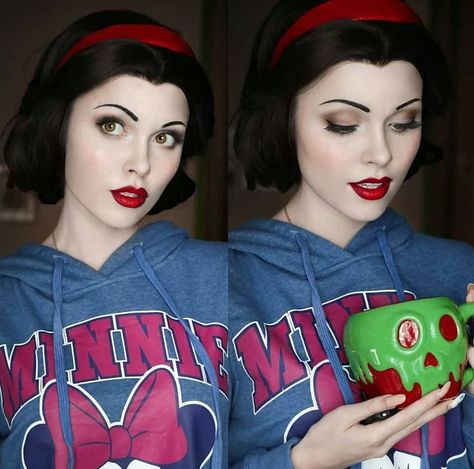 Snow White look Snow White Disneybound, Snow White Makeup, Disney Eye Makeup, Disney Princess Makeup, Snow White Cosplay, Make Carnaval, Apple Cup, Snow White Costume, Princess Makeup