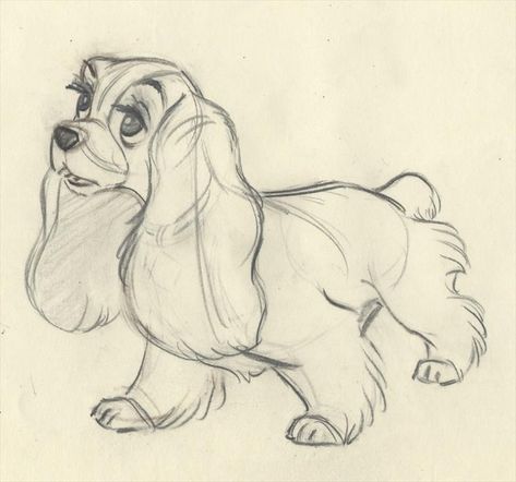 Lady From Lady And The Tramp Aesthetic, Old Disney Sketches, Animated Dog Drawing, Disney Sketch Ideas, Lady And The Tramp Drawing, Cartoon Tutorial, Disney Art Style, Easy Christmas Drawings, Principles Of Animation