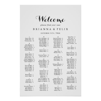 Modern Calligraphy Alphabetical Seating Chart Alphabetical Seating Chart, Fancy Script, Minimalist Tables, Wedding Table Plan, Heart Hands Drawing, Wedding Posters, Seating Plan, Seating Chart Wedding, Modern Seating