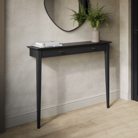 Small & Narrow Black Console Table - 115cm - Noa - Furniture123 Narrow Walkway, Long Footstool, Small Console Table, Black Console Table, Hall Furniture, Dressing Table With Chair, Hallway Console, Console Table Hallway, Bedroom Seating