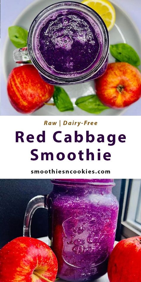 Raw Red Cabbage Smoothie Cabbage Smoothie, Cabbage Juice, Fat Loss Smoothies, Healthy Juicer Recipes, Juicer Recipes, Fat Burning Smoothies, Juice Bar, Red Cabbage, Vegan Paleo