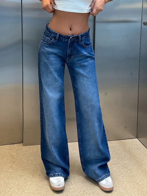 Jean 100% coton à taille basse, jambes larges, lavage vintage style Y2K Jean brut Casual   Jean Unicolore ample Pas de l'extensibilité  Women Clothing, size features are:Bust: ,Length: ,Sleeve Length: Low Waste Jeans, Wide Leg Dark Jeans, Low Wasted Jeans, Low Waisted Baggy Jeans, Low Waisted Jeans, Bday Gift, Low Waist Jeans, Fleece Tights, Grey Colour Suit