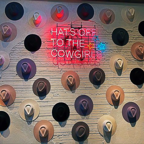 Cowgirl Hat Wall, Cosmic Cowgirl Aesthetic, Emo Cowgirl Aesthetic, Neon Cowgirl Aesthetic, Cowgirl Branding, Cowgirl Hat Aesthetic, Disco Cowgirl Aesthetic, Girly Cowgirl, Neon Cowgirl