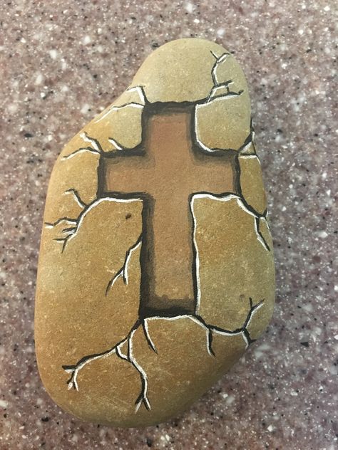 Painted Cross Ideas, Painted Rocks With Crosses, Christian Rock Painting, Churches Painted On Rocks, Cross Painted On Rocks, Jesus Rock Painting Ideas, Cross Painted Rocks, Christian Painted Rocks Ideas, Christian Painted Rocks