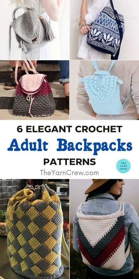 6 Elegant Crochet Adult Backpack Patterns. 6 Elegant Crochet Adult Backpack Patterns curated by The Yarn Crew. Crochet Backpack Free Pattern Easy, Crochet Granny Square Backpack Free Pattern, Free Crochet Backpack Pattern, Crochet Backpack Free Pattern, Crocheted Backpack, Backpack Crochet Pattern, Backpack Patterns, Crocheted Cow, Crochet Backpack Pattern