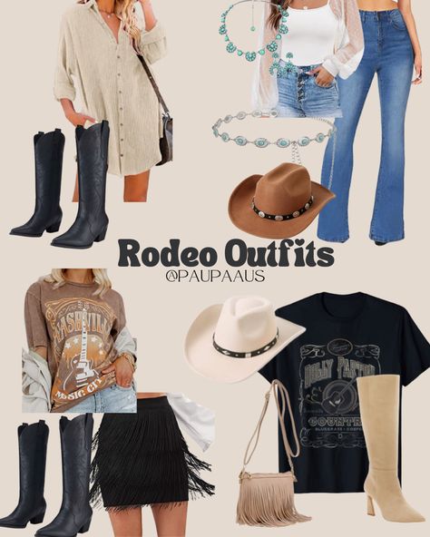 What To Wear To The Rodeo Outfits, Texas Outfit Inspiration, Rodeo Outfits Flare Jeans, Womens Rodeo Outfits Fashion, Outfit For Rodeo Women, Western Boho Outfits Concert, Casual Cowgirl Outfits Summer, Houston Texas Style Fashion, Basic Cowgirl Outfits