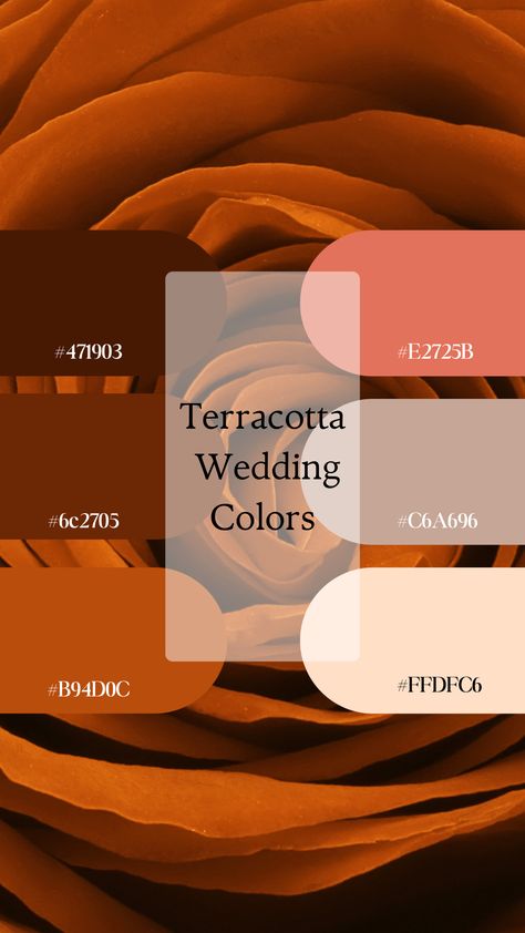 Terracotta wedding color palette #Terracotta #Weddings #ColorPalette Terracotta Wedding Color, Color Palette Terracotta, Palette Terracotta, Terracotta Color Palette, Brand Colour Schemes, Terracotta Wedding, Wedding Palette, Fall Color Palette, Wedding Color Palette