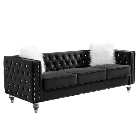 PRICES MAY VARY. 【Luxurious Design】Inspired by classic nailhead and button tufted design, this velvet sofa couch anchors your nostalgic taste with aesthetic improvement. Crystal jeweled buttons and acrylic crystal legs brings out the glamorous side of the 3-seater sofa, creating a luxurious piece of your space. 【Mid-century Modern Sofa】:Sitting in between contemporary and traditional style, this couch in modern design provides tremendous aesthetic versatility to be used as interior decor or a pr Wooden Frame Sofa, Tufted Couch, Tufted Loveseat, Velvet Loveseat, Mid Century Modern Sofa, Modern Couch, Tufted Sofa, Crystal Buttons, White Sofas