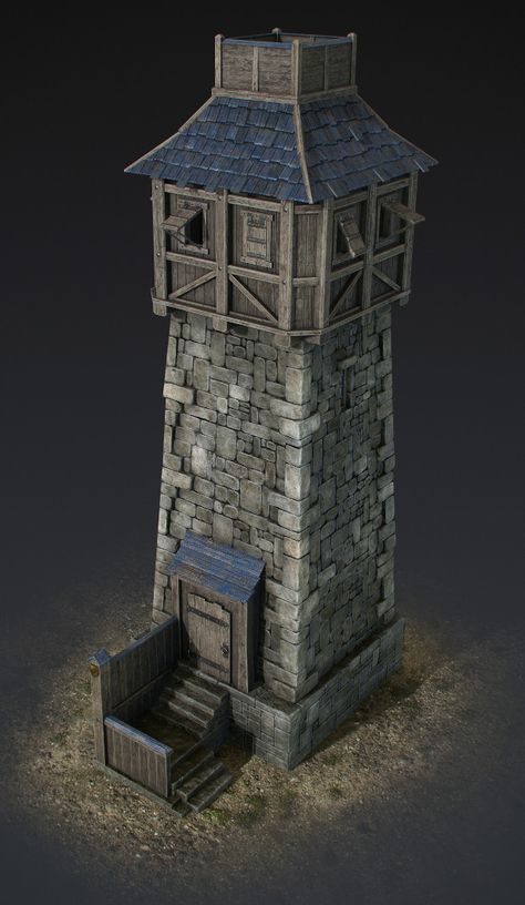 Dnd Wizard Tower, Tower Interior Concept Art, Medieval Dollhouse, Medieval Watchtower, Medieval Towers, European Buildings, Guard Tower, Castle Architecture, Fantasy Terrain