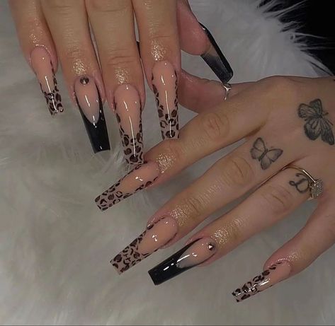 Punk Nails, Grunge Nails, Girly Acrylic Nails, Her Nails, Leopard Nails, Bling Acrylic Nails, Pink Acrylic Nails, Square Acrylic Nails, Dream Nails