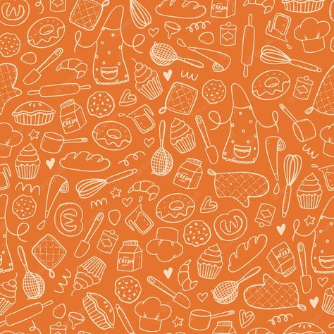 Premium Vector | Bakery, cooking seamless pattern Bakery Pattern Design, Food Pattern Design, Food Pattern Wallpaper, Bakery Doodles, Baking Doodles, Bakery Pattern, Bakery Pastries, Paper Bakery, Bakery Packaging Design