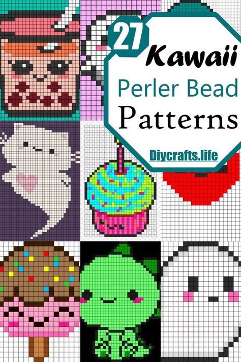 27 Kawaii Perler Bead Patterns For Kids #BeadingPatterns #BeadedInstructions #PerlerBeadInstructions Squishmallow Perler Bead Patterns, Kawaii Perler Bead Patterns, Kawaii Perler, Kandi Rave, Perler Pattern, Library Crafts, Patterns For Kids, Melty Bead Patterns, Kawaii Faces