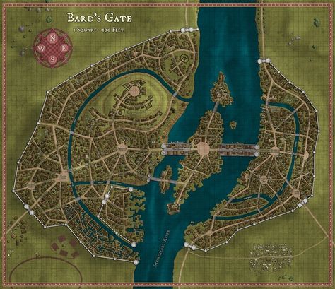 The Lost Lands: Bard's Gate for 5E, Pathfinder, and S&W! by Frog God Games — Kickstarter Lost Mines Of Phandelver, Drawing Maps, Rpg Wallpaper, Fantasy Cities, Water City, Fantasy City Map, Village Map, Map Layout, Imaginary Maps