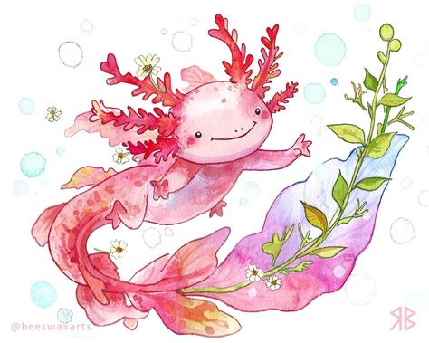 Axolotl-y in love Watercolor and ink on paper. #watercolor #watercolour #axolotl #axolotlsofinstagram #cuteanimals Axolotl Cute, Love Watercolor, Playlist Covers, Ink On Paper, Spotify Playlist, Watercolor And Ink, Original Watercolor Painting, Original Watercolors, Watercolor Paintings