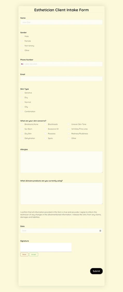 Client Intake Form, Intake Form, Skin Therapist, Beauty Clinic, Form Template, Skin Clinic, New Clients, Interior Inspo, Esthetician
