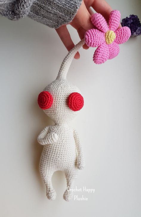 Crochet Pikmin Pattern Free, White Amigurumi, Pikmin Crochet Pattern Free, Shy Guy Crochet, Weird Amigurumi, Pikmin Crochet, Nintendo Crochet, Crochet Pikmin Pattern, Crochet Amigurumi Weird