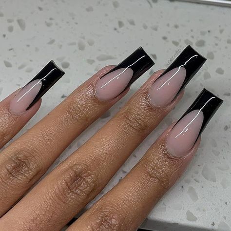 Classy Black Nails, Black French Tip, Tapered Square Nails, Black Acrylic Nails, French Tip Acrylic Nails, French Acrylic Nails, Classy Acrylic Nails, Acrylic Nails Coffin Pink, Tip Nails