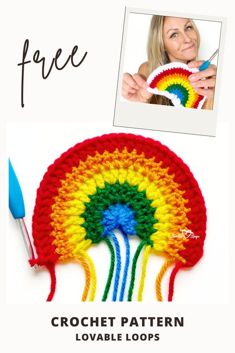 Free and easy crochet rainbow applique pattern for beginners. Colorful, quick project perfect for adding a cheerful touch to bags, hats, and blankets. Rainbow Crochet Hat, Rainbow Crochet Pattern, Care Bear Costume, Rainbow Applique, C2c Crochet Pattern Free, Crochet Animal Hats, Crochet Baby Blanket Free Pattern, Pattern Rainbow, Crochet Rainbow