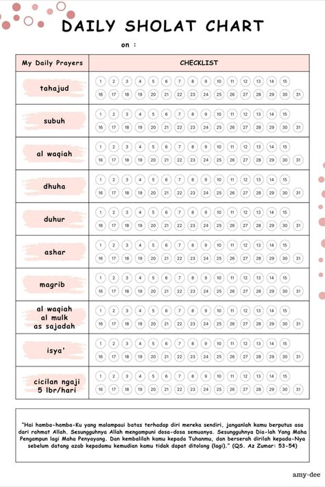 checklist, tracker, sholat, prayer, daily, habit tracker,islamic trend,muslim tracker Jurnal Harian Aesthetic, Jadual Harian, Ramadhan Checklist, Wallpaper Ayat, Ramadan Tips, Bullet Journal Ideas Templates, Blank Templates, Daily Checklist, Daily Planner Pages