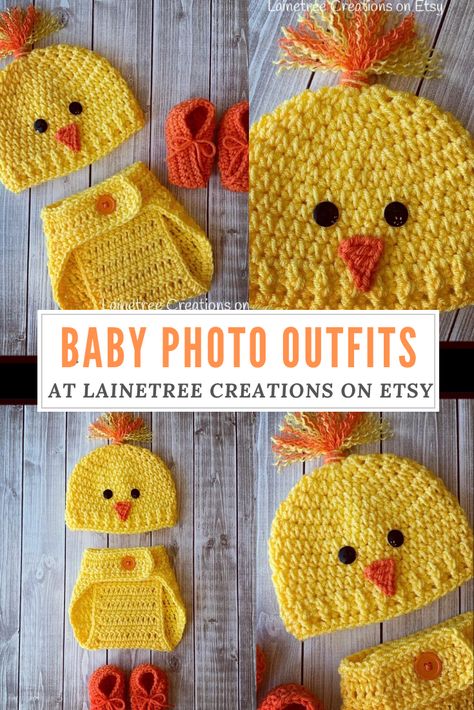 Crochet Photo Props Free Patterns, Baby Bird Costume, Baby Duck Costume, Crochet Baby Outfits, Baby Chicken Costume, Crochet Newborn Outfits, Chicken Costume, Aesthetic Wardrobe, Baby Staff