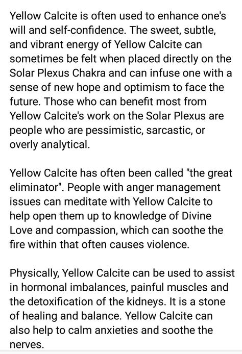 YELLOW CALCITE Calming Spaces, Yellow Gems, Eclectic Witch, Yellow Calcite, Crystal Healing Stones, Sticks And Stones, Calcite Crystal, Solar Plexus Chakra, Crystal Meanings