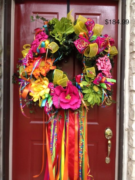 Fiesta wreath flowers with yellow mesh Mexican Wreath Front Doors, Mexican Wreath, Fiesta Themed Party, Fiesta Wreath, Fiesta Theme Party, Mexican Party Theme, Mexican Christmas, Fiesta Theme, Fiesta Decorations