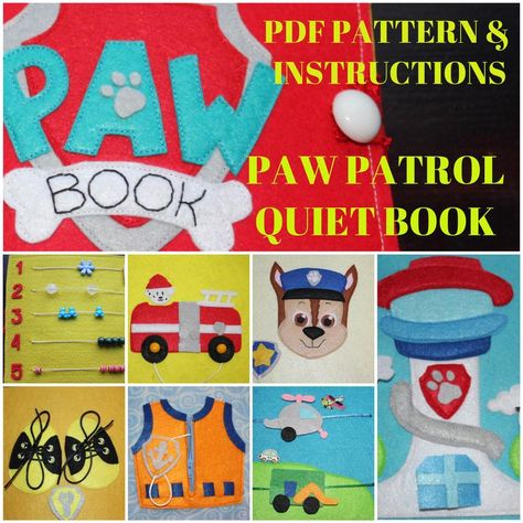 Quiet book pattern and instructions Paw Patrol inspired | Etsy Truck Activities, Fire Truck Activities, Paw Patrol Tower, Quiet Book Pattern, Dump Truck Birthday Party, Drawn Patterns, Felt Doll Patterns, Quiet Book Templates, Book Pattern