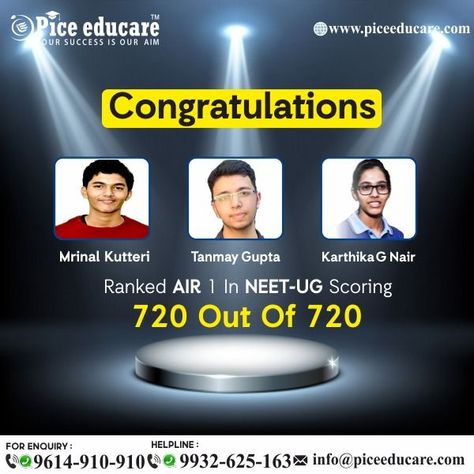 Mrinal Kutteri, Tanmay Gupta, Karthika G Nair Ranked AIR 1 In NEET-UG Scoring 720 Out Of 720 Congrats To The 3 Stars #congratulations #NEETUGToppers #allIndiaNEETranking Air 1 Neet Ug Motivation, Exam Manifestation, Neet Topper, Neet Exam, Exam Motivation, College Admission, Manifestation Board, Medical College, Positive Self Affirmations