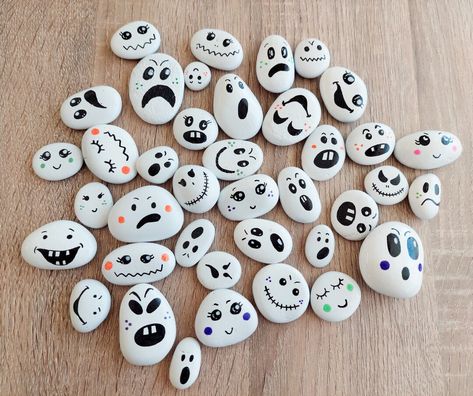 This Garden Decoration item by JujaCrafts has 15 favorites from Etsy shoppers. Ships from Mundelein, IL. Listed on Sep 21, 2023 Ghost Painted Rocks Ideas, Painting Tiny Rocks, Halloween Painted Shells, Pumpkin Rocks Painted, Tiny Painted Rocks, Halloween Rocks Painted Ideas, Ghost Rock Painting, Ghost Rocks Painted, Pumpkin Painted Rocks