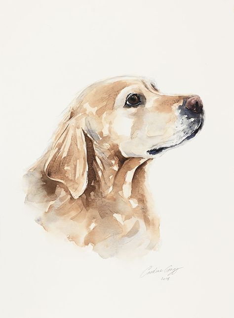 Watercolour Dog Easy, Dogs Watercolor Paintings, Dog Watercolour Painting, Dog Watercolor Painting Easy, Golden Retriever Painting Easy, Golden Retriever Watercolor, Golden Watercolor, Golden Illustration, Golden Retriever Painting