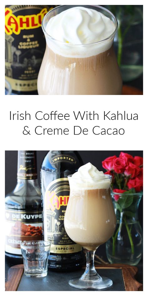 Our Irish Coffee With Kahlua & Cremé De Cacao Recipe is a fun twist on the classic Irish cocktail! I adore a good Irish Coffee; so combining my love of coffee with baileys, kahlua, and cremé de cacao is taking the delightful experience to a whole new level! || cookingwithruthie.com #IrishCoffee #Kahulua #Cacao #Cocktails #CoffeeCocktail Coffee With Kahlua, Baileys Irish Cream Coffee, Kahlua Drinks, Irish Cocktails, Best Irish Whiskey, Irish Cream Coffee, Cacao Recipes, Coffee Mix, Baileys Irish Cream