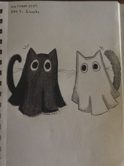 Ghost Cat Aesthetic, Cat In Ghost Costume Drawing, Ghost Couple Drawing, Couple Pfps, Couple Drawing, Ghost Costume, Cat Couple, Pumpkin Painting, Ghost Cat