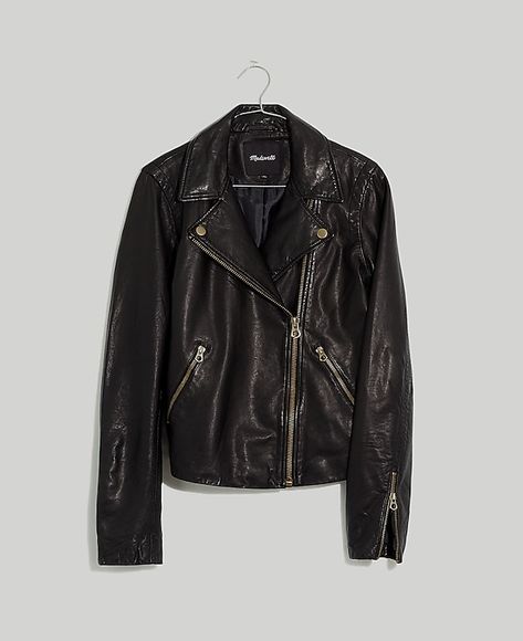 Washed Leather Motorcycle Jacket: Brass Hardware Edition | Madewell Madewell Leather Jacket, Flamboyant Gamine, Leather Jacket Outfits, Leather Motorcycle Jacket, Biker Style, Suede Jacket, Brass Hardware, Jacket Outfits, Motorcycle Jacket