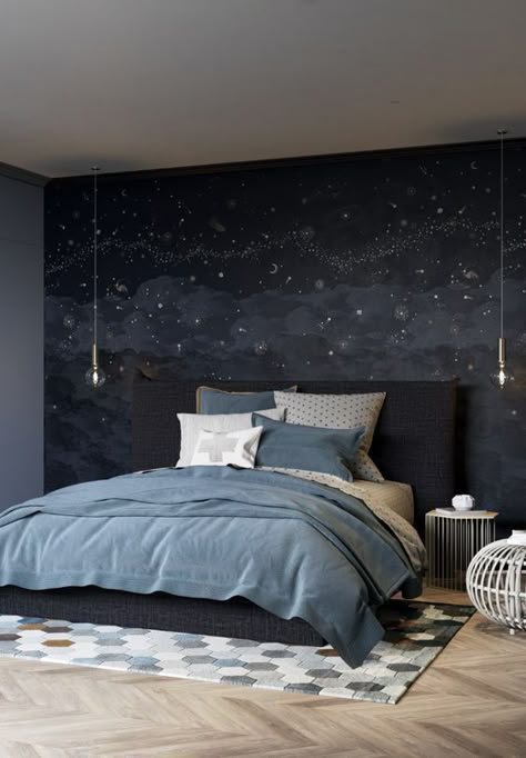 Bedroom Wall Murals, Wallpaper Design For Bedroom, Best Bedroom Colors, غرفة ملابس, Interior Renovation, Blue Bedroom, Wallpaper Bedroom, Room Inspiration Bedroom, Home Room Design