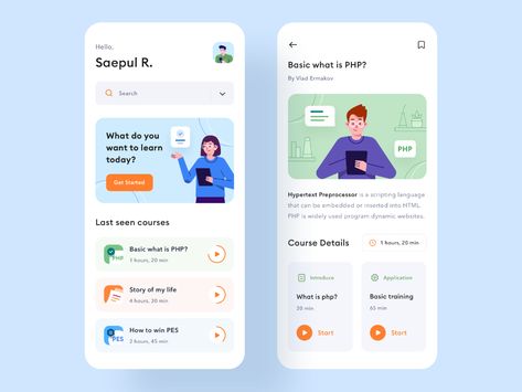 Learning Platform Mobile App by Saepul Rohman for Toglas Studio on Dribbble Ui Design Mobile, Mobile App Design Inspiration, Ui Patterns, App Interface Design, Mobile Ui Design, App Design Inspiration, Mobile App Ui, App Interface, Learning Platform