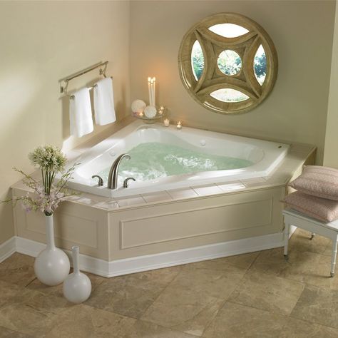 whirlpool tub in your bathroom is huge advertising points that can dramatically increase the return on your upgrade. Please check out our 20 Beautiful and Relaxing whirlpool tub designs. Bathroom Jacuzzi Tub Ideas, Jacuzzi Tub Decor, Corner Bathtub Shower, Lakehouse Bathroom, Jacuzzi Tub Bathroom, Corner Jetted Tub, Corner Jacuzzi Tub, Jacuzzi Bathroom, Tub Decor