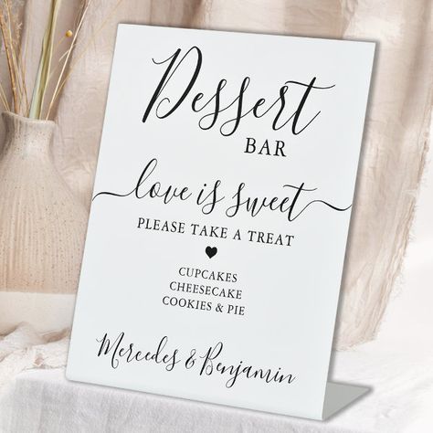 Love is Sweet Personalized Wedding Dessert Bar  Pedestal Sign Wedding Dessert Bar, Bride Groom Table, Calligraphy Modern, Dessert Bar Wedding, Bar Wedding, Elegant Calligraphy, Wedding Dessert, Cheap Wedding Invitations, Wedding Pets